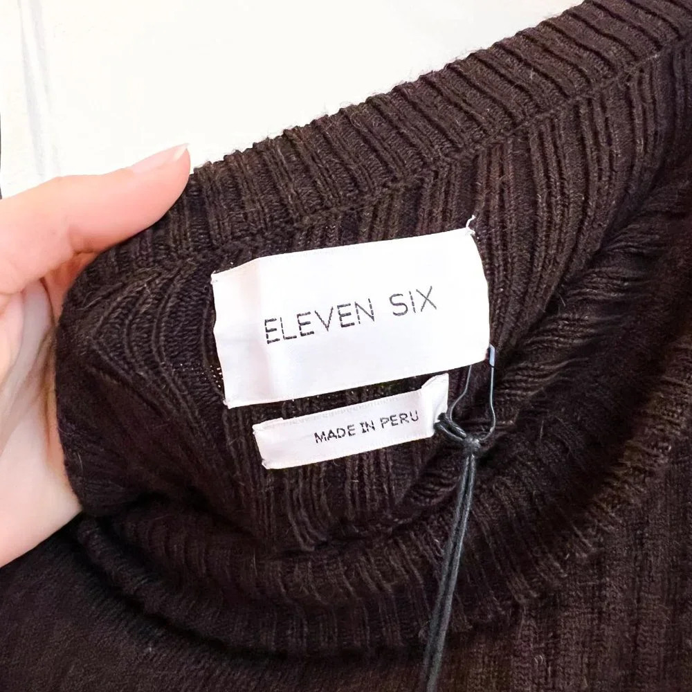 Eleven Six Ana Alpaca Blend Knit Espresso Brown Ribbed Belted Midi Dress M NWT - Picture 8 of 11